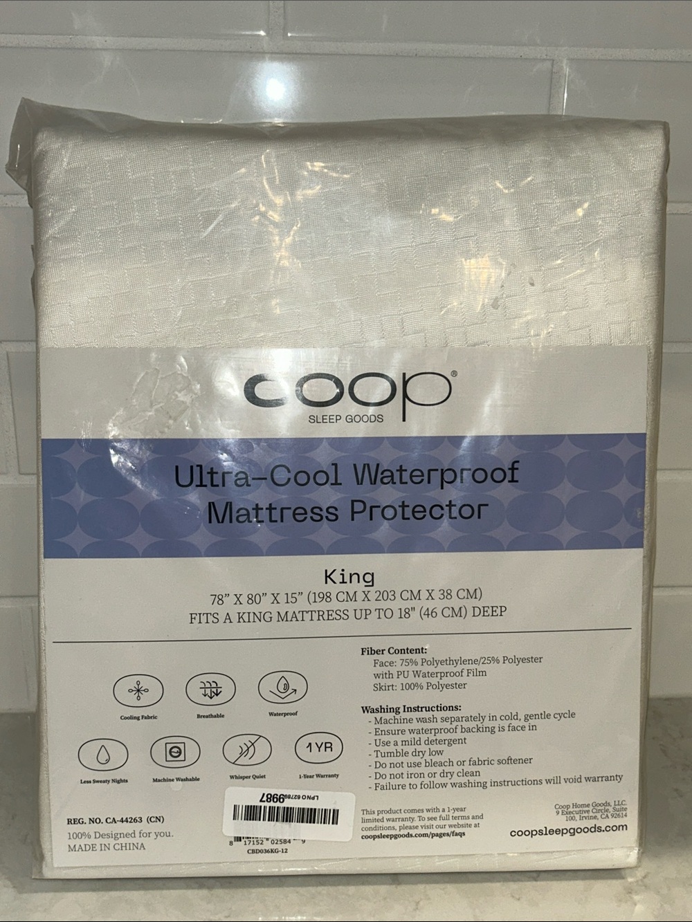 COOP Ultra-Cool waterproof Mattress Protector KING New